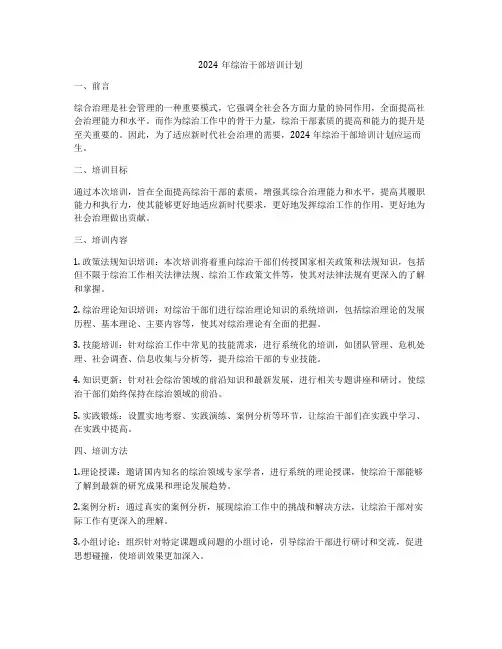 2024年综治干部培训计划
