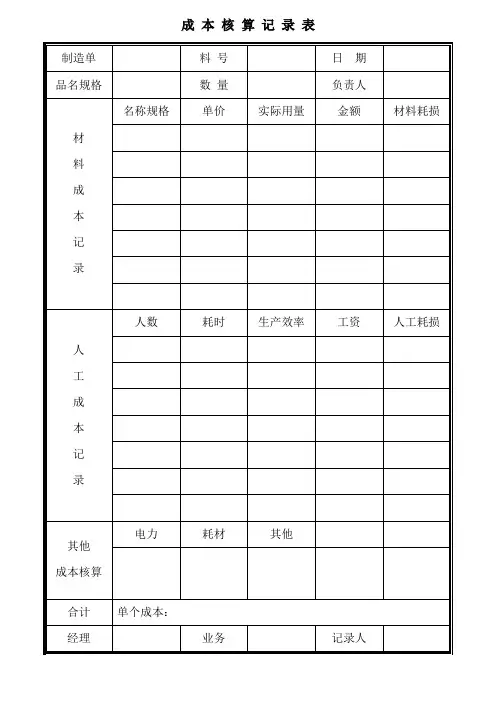 成本核算记录表(标准版)
