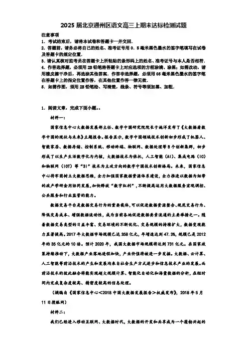 2025届北京通州区语文高三上期末达标检测试题含解析