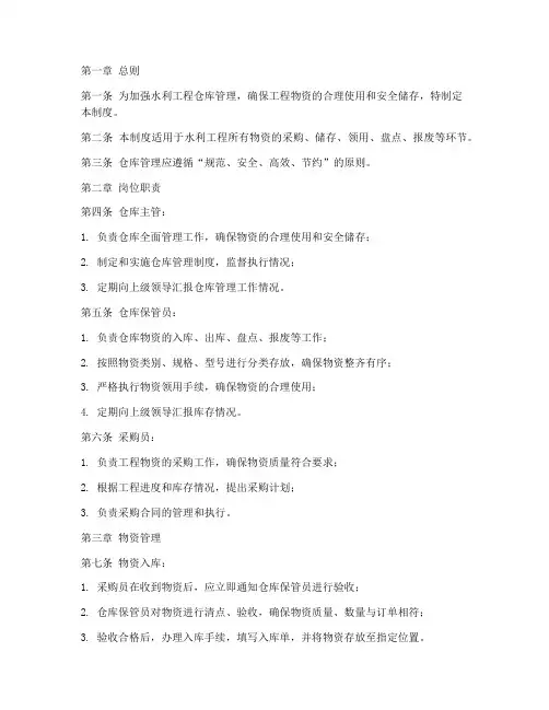 水利工程仓库管理制度的模板