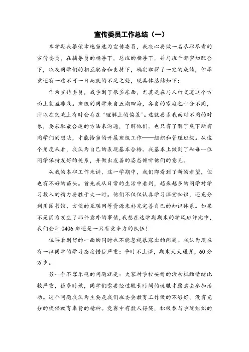 宣传委员工作总结 2