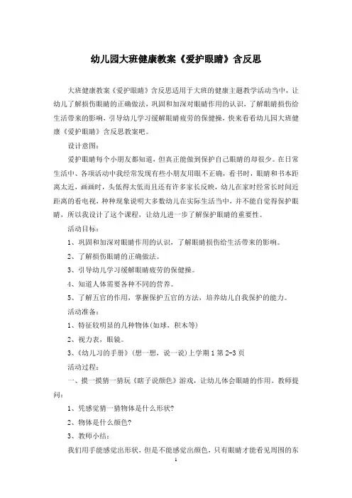 幼儿园大班健康教案《爱护眼睛》含反思