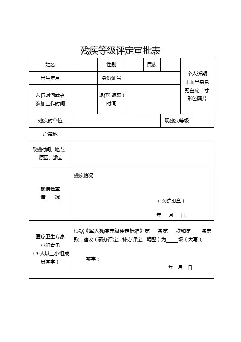 《残疾等级评定审批表》