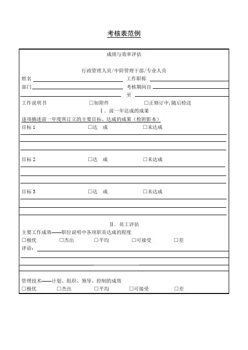 公司考核表范例及经理人员综合素质考核表