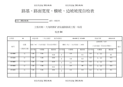 路基丶路面宽度丶横坡丶边坡坡度自检表之欧阳美创编