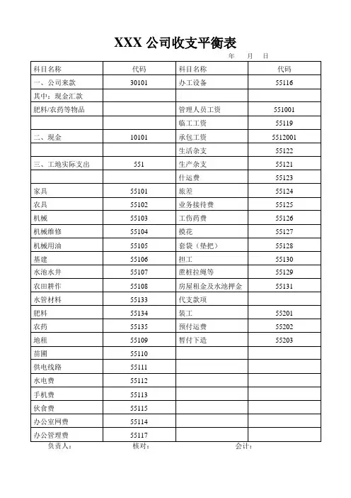 XXX公司收支平衡表