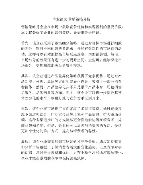 毕业论文 营销策略分析