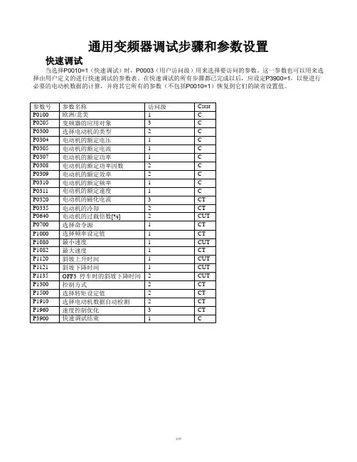 通用变频器调试步骤和参数设置