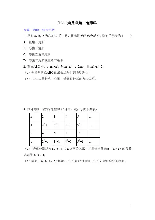 北师大版八年级(上)数学《一定是直角三角形吗》专题练习(含答案)