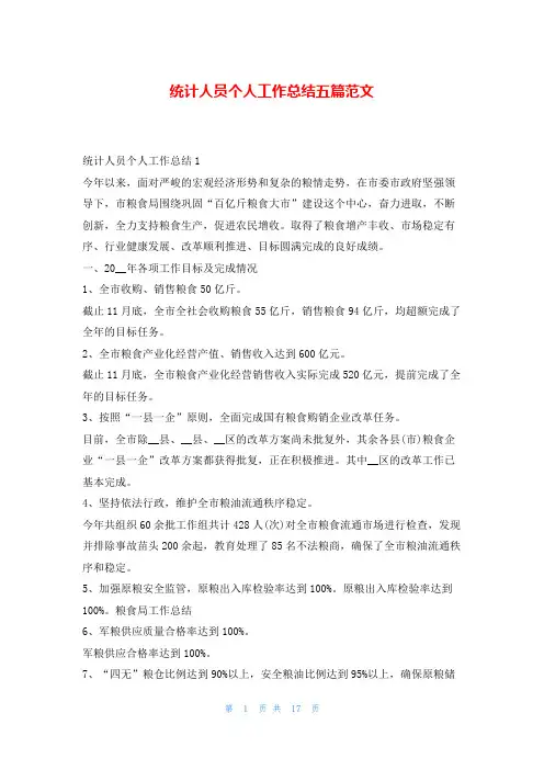 统计人员个人工作总结五篇范文