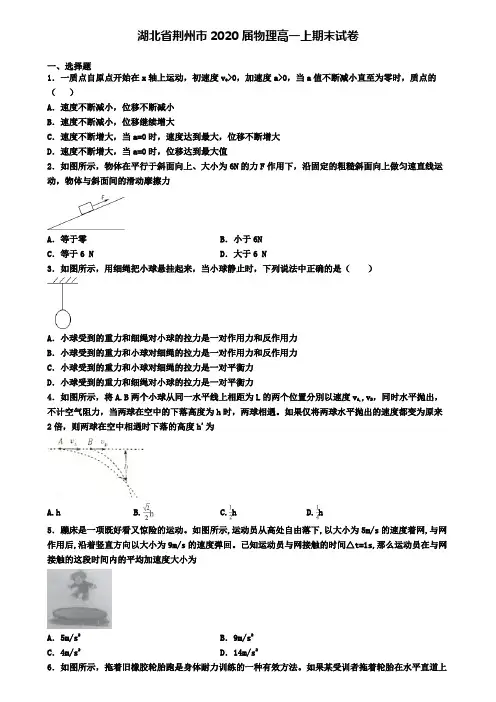 湖北省荆州市2020届物理高一上期末试卷