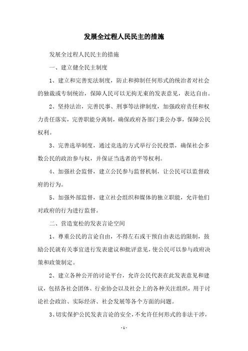 发展全过程人民民主的措施
