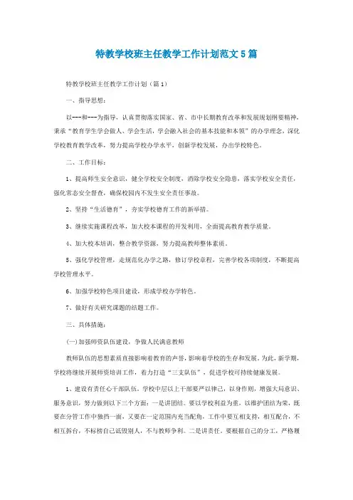 特教学校班主任教学工作计划范文5篇
