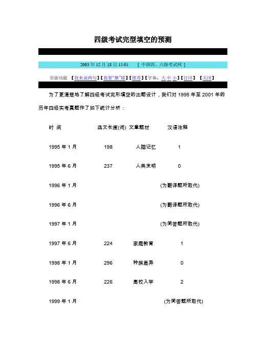 四级考试完型填空的预测