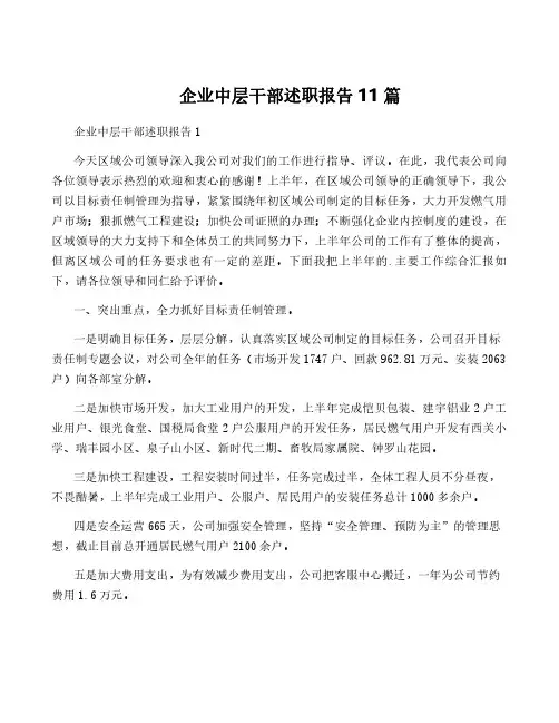 企业中层干部述职报告11篇