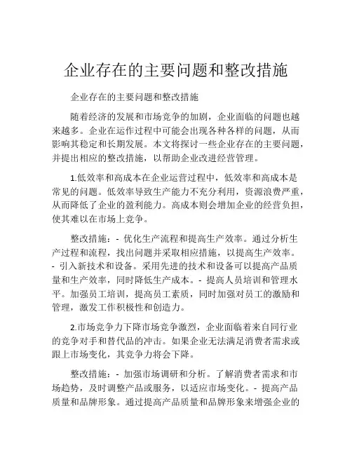 企业存在的主要问题和整改措施