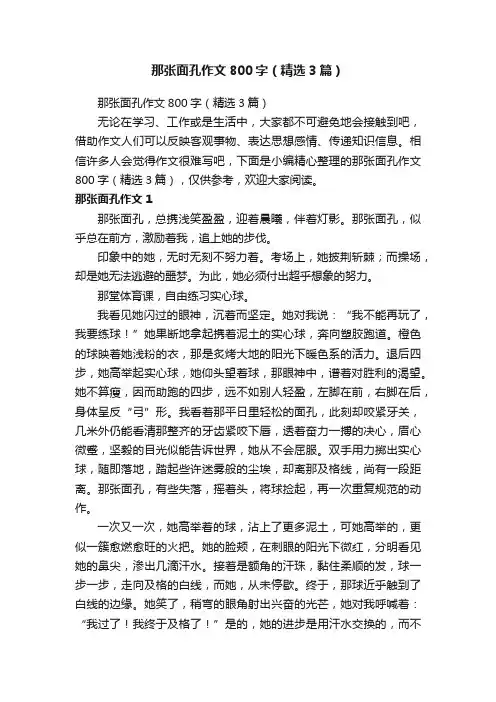 那张面孔作文800字（精选3篇）