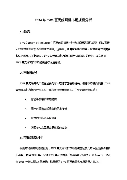 2024年TWS真无线耳机市场规模分析
