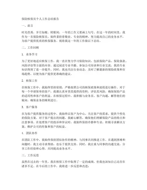 保险核保员个人工作总结报告