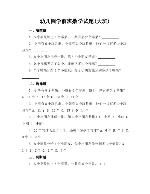 幼儿园学前班数学试题(大班)