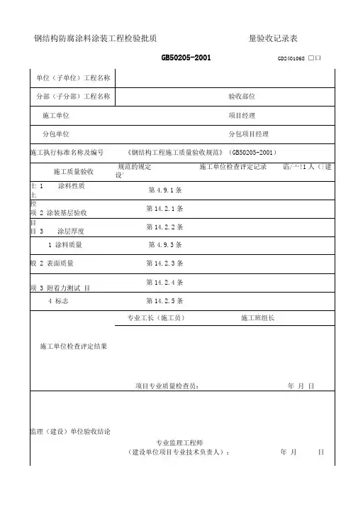 钢结构防腐涂料涂装工程检验批质量验收记录表