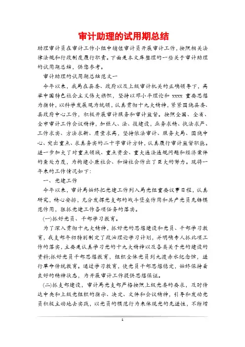 审计助理的试用期总结
