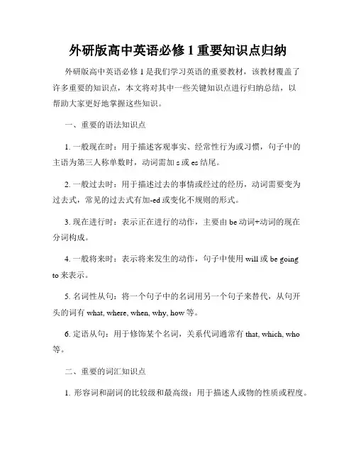 外研版高中英语必修1重要知识点归纳