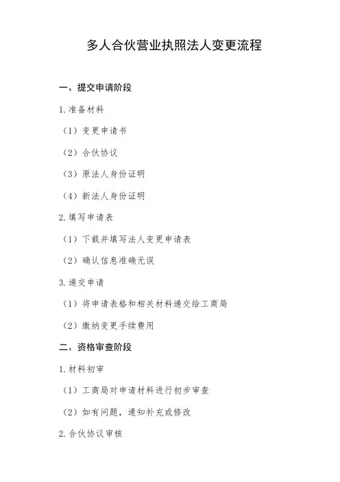 多人合伙营业执照法人变更流程