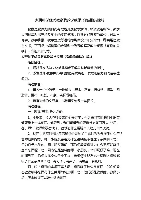 大班科学优秀教案及教学反思《有趣的磁铁》（通用11篇）