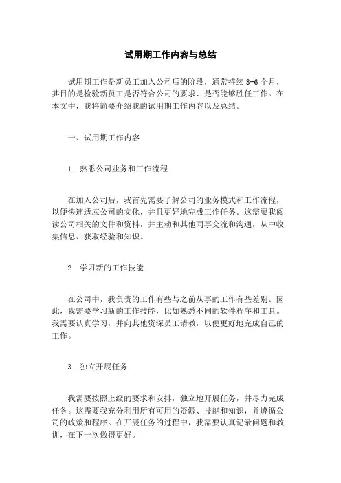 试用期工作内容与总结