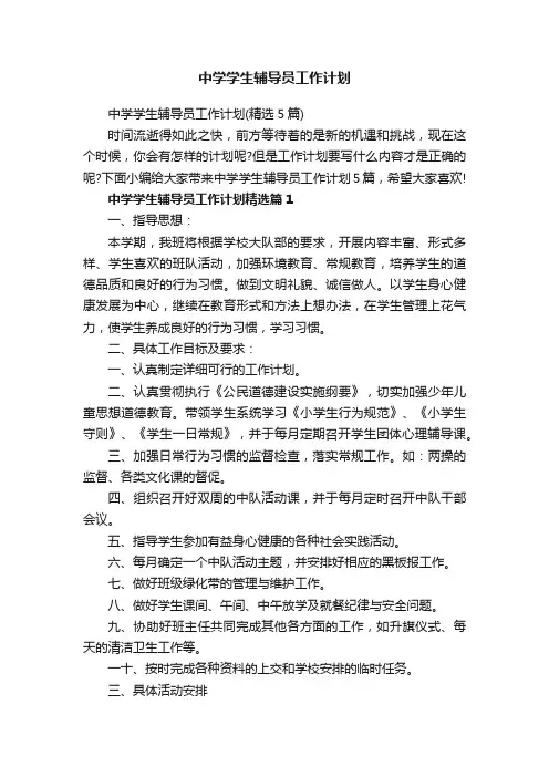 中学学生辅导员工作计划