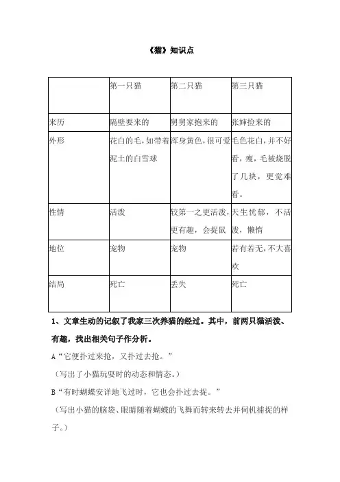 《猫》知识点