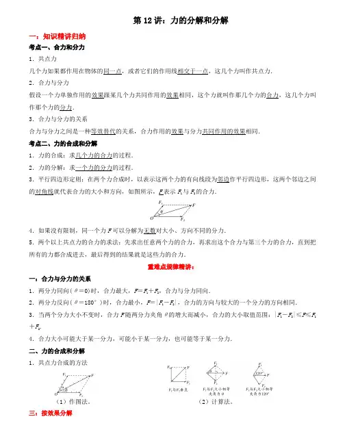 2024新高一暑假物理衔接精编 第12讲：力的分解和分解(解析版)