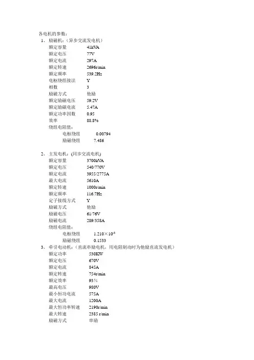 各电机参数