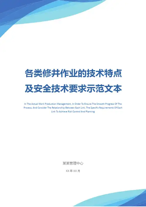 各类修井作业的技术特点及安全技术要求示范文本