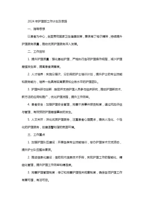 2024年护理部工作计划及思路