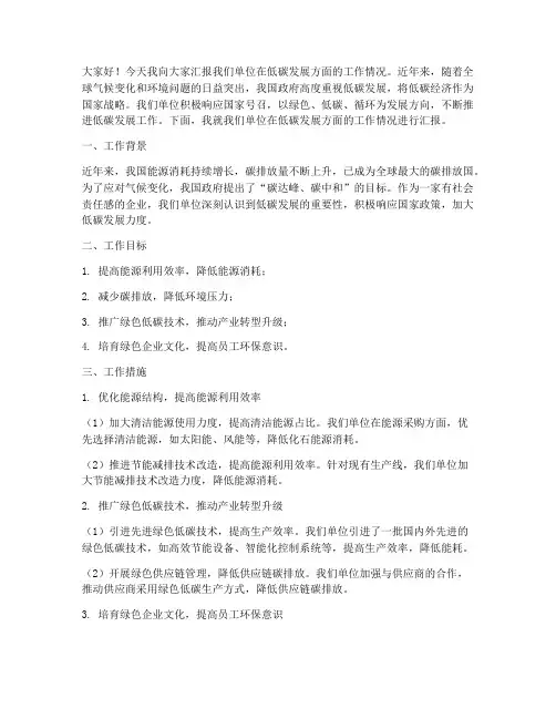 低碳发展工作汇报发言稿