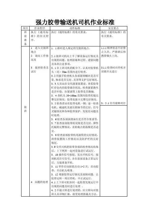 胶带输送机司机作业标准