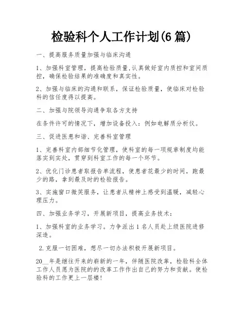 检验科个人工作计划(6篇)