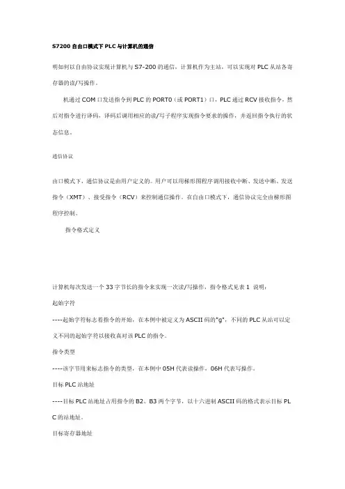 S7200自由口模式下PLC与计算机的通信