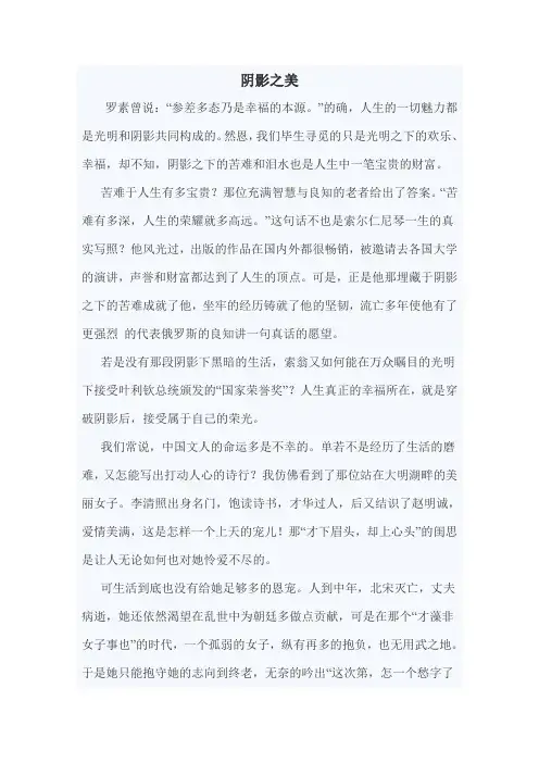 2010山东高考优秀作文 - 阴影之美