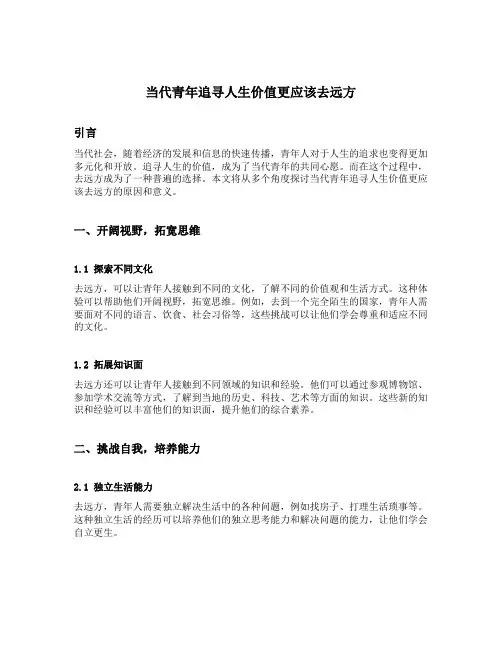 当代青年追寻人生价值更应该去远方二辩稿