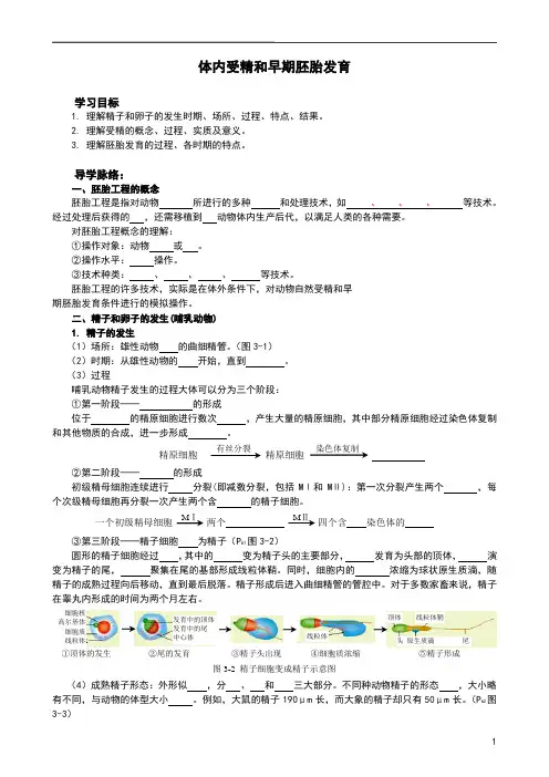 高中生物体内受精和早期胚胎发育学案