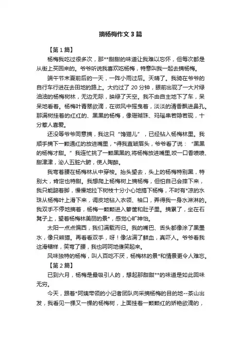 摘杨梅作文3篇