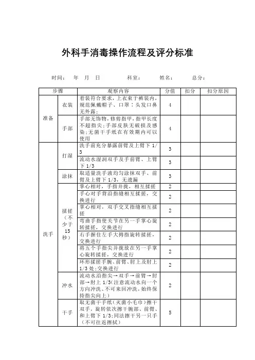 手消操作流程及考核标准