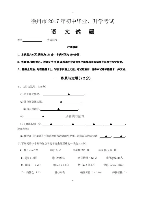 徐州中考语文试卷及答案