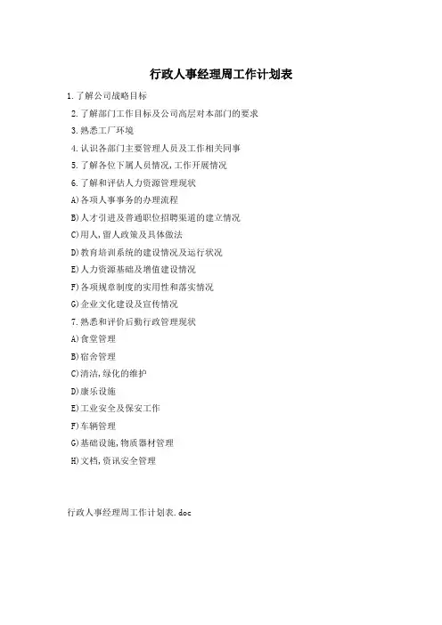 行政人事经理周工作计划表