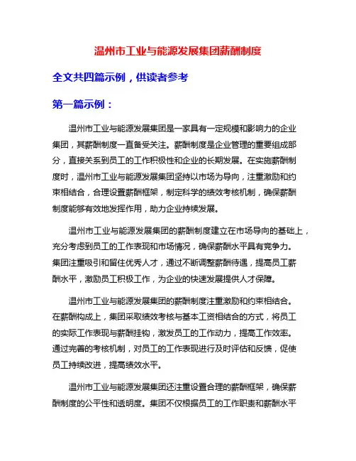 温州市工业与能源发展集团薪酬制度
