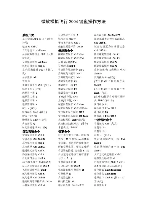 微软模拟飞行2004键盘操作方法