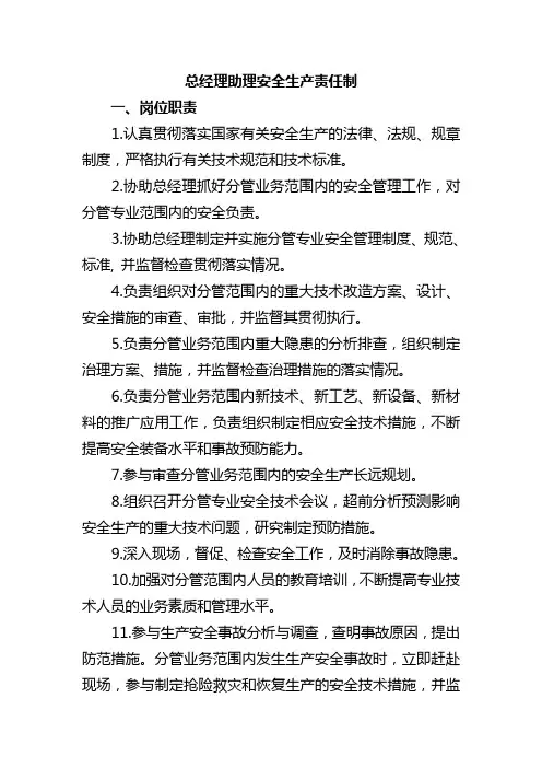 总经理助理安全生产责任制